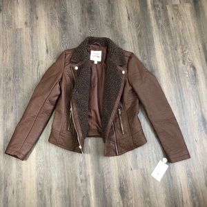 Brown Faux Fur Leather Jacket